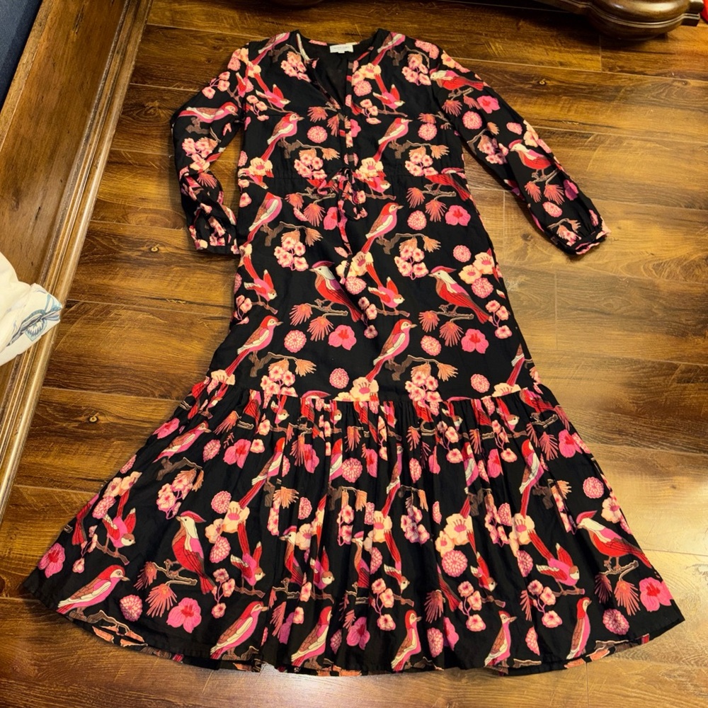 Olivia James The Label Lydia Dress Vintage Bird Black Maxi Dress Size Small